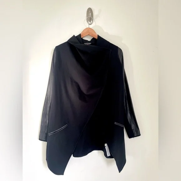 SPANX Front Drape Ponte Faux Leather Womens Jacket XS Black Stretch Draped - Picture 4 of 15